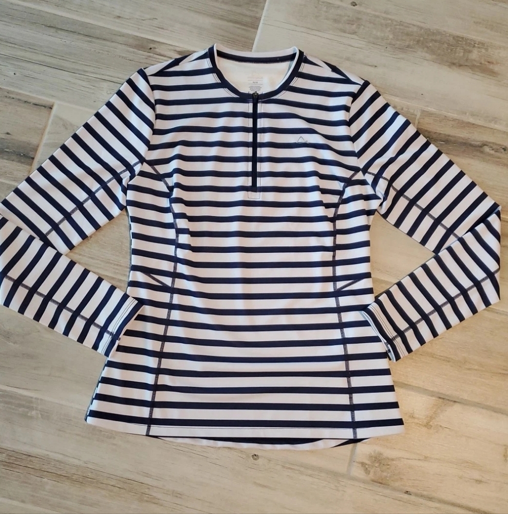 Paradox Blue White Striped Top Med Rash Guard Sun Swim Nautical Coastal Grandma
